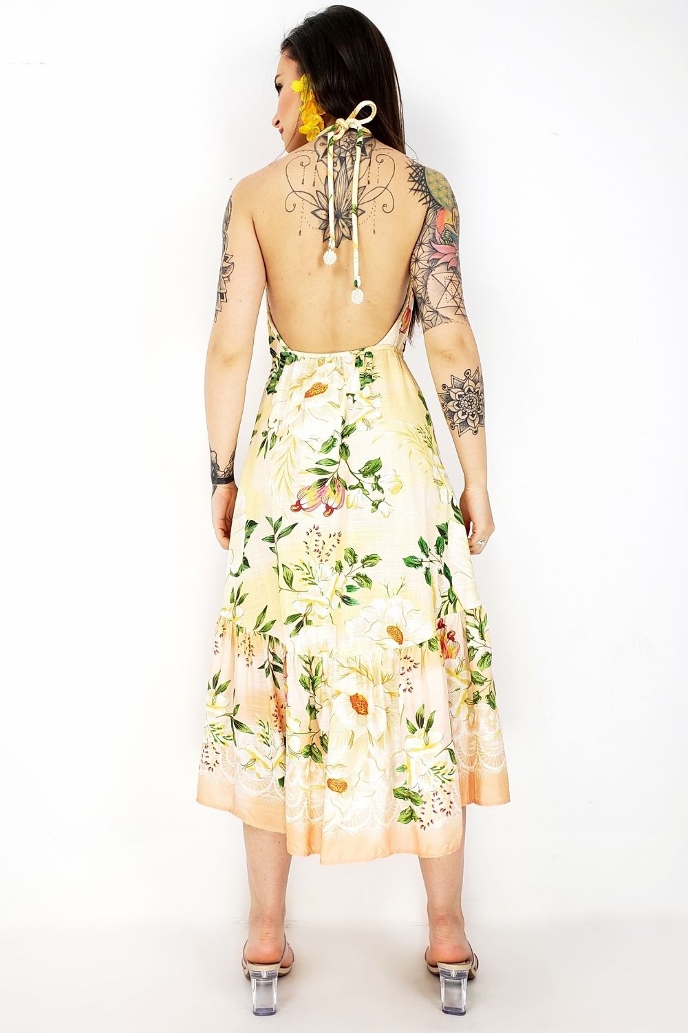 vestido estampado floral midi