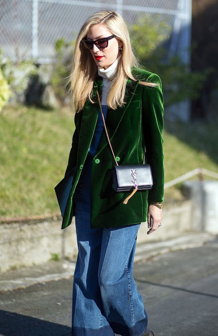 Blazer feminino verde em veludo