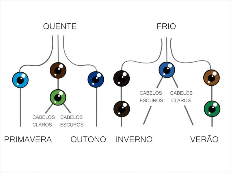 Infográfico com a escala de tonalidade referente à cor dos olhos e cabelos